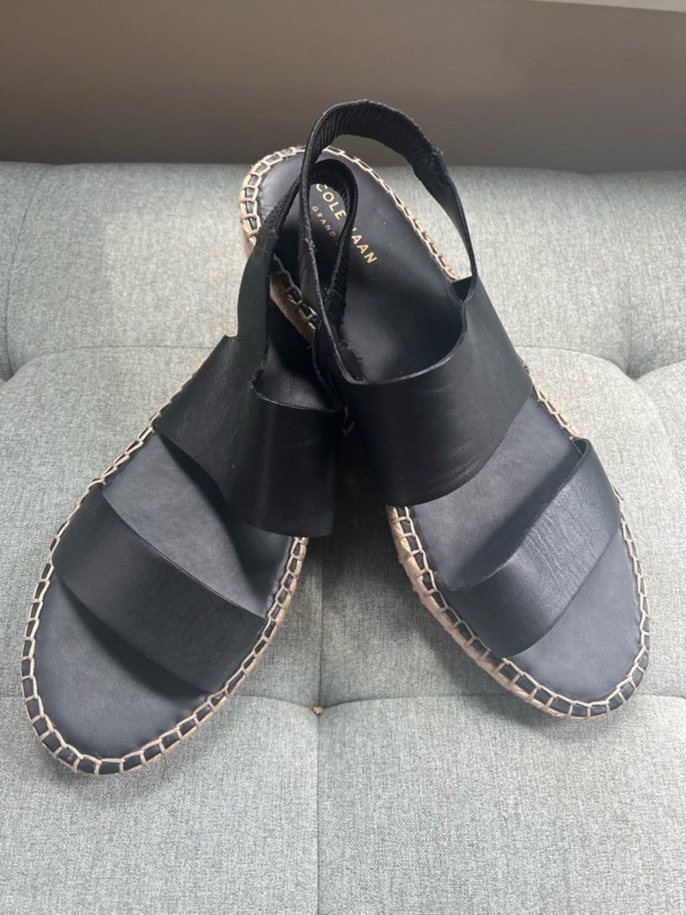 Cole Haan pinch Maine Black Leather Espadrille Slingback Sandals